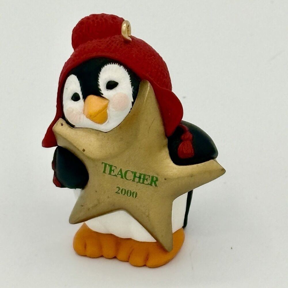 Hallmark Christmas Ornament Teacher Penguin Gold Star 2000